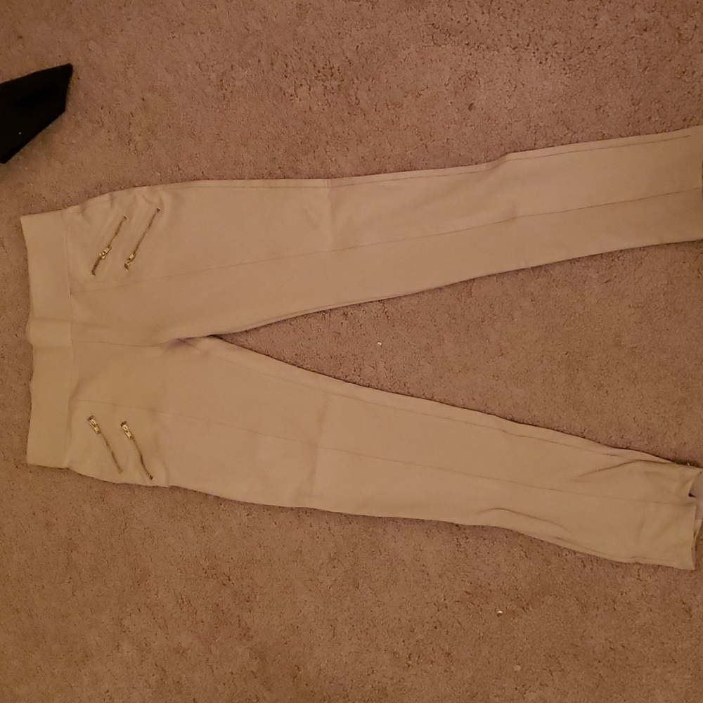 Tan leggings with side zippers